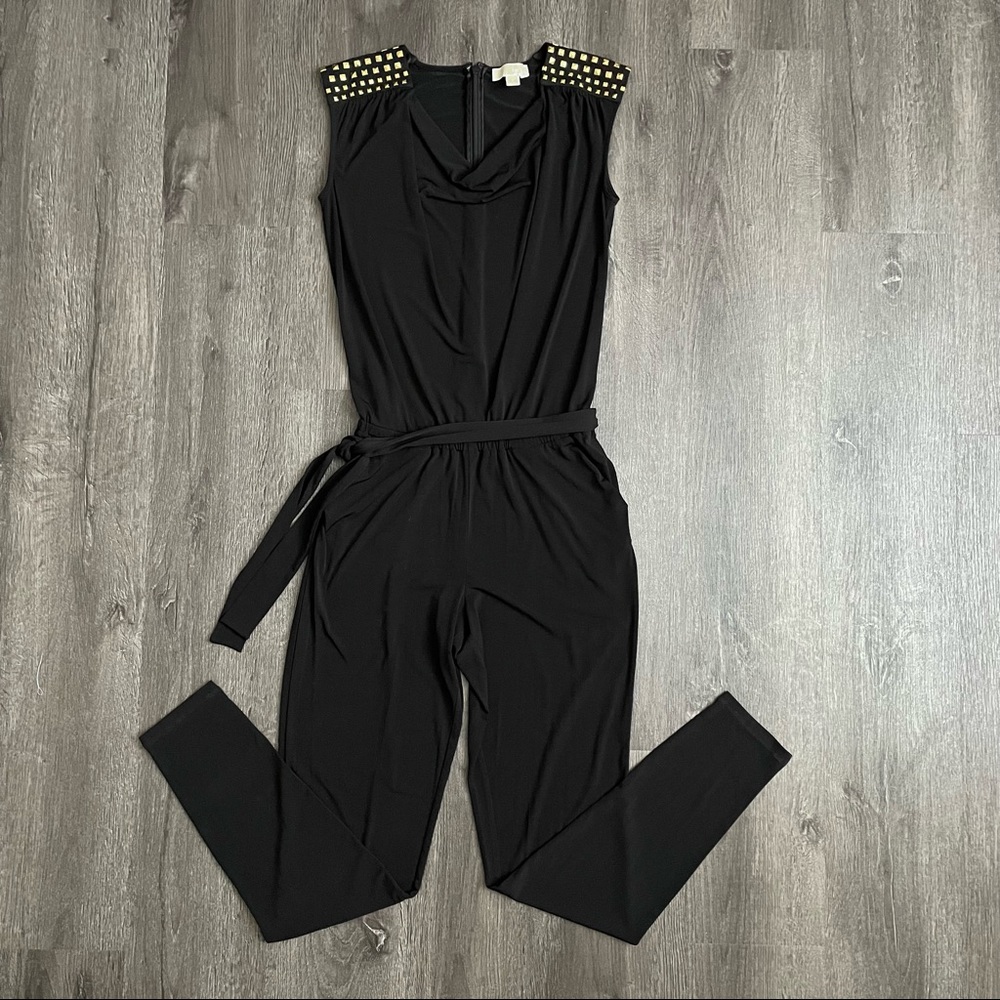 Michael Kors Black Sleeveless Golden Studs Cocktail Jumpsuit (S)